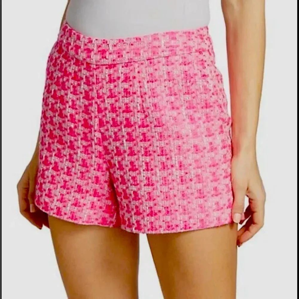 NWT $325 L'Agence Neon Barbie Pink Ashton Gingham Tweed Shorts Size 16